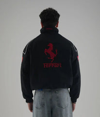 Black Ferrari Embroidered Jacket – Racing Streetwear