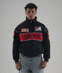 Black Ferrari Embroidered Jacket – Racing Streetwear