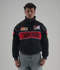 Black Ferrari Embroidered Jacket – Racing Streetwear