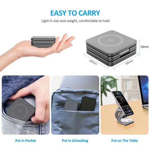 JEDIX 3in 1 Magnetic Foldable Folding Wireless Charger fast Charging Station For iphone Smart Watch 3-in-1 Travel power Adapter
