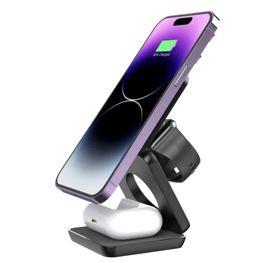 JEDIX 3in 1 Magnetic Foldable Folding Wireless Charger fast Charging Station For iphone Smart Watch 3-in-1 Travel power Adapter