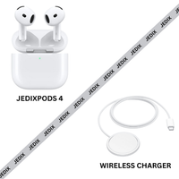 JedixPods 4 Wireless Earbuds, Bluetooth Headphones, Personalised Spatial Audio, Sweat and Water Resistant, USB-C Charging Case, Up to 30 Hours of Battery Life, Effortless Setup for iPhone